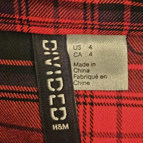 Divided by H&M Red Black Plaid Mini Skirt Belted Academia Grunge Punk Sz 4 EUC - Picture 7 of 8